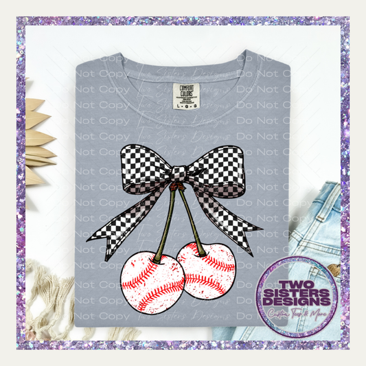 Checkered Bow Cherry Baseball Apparel