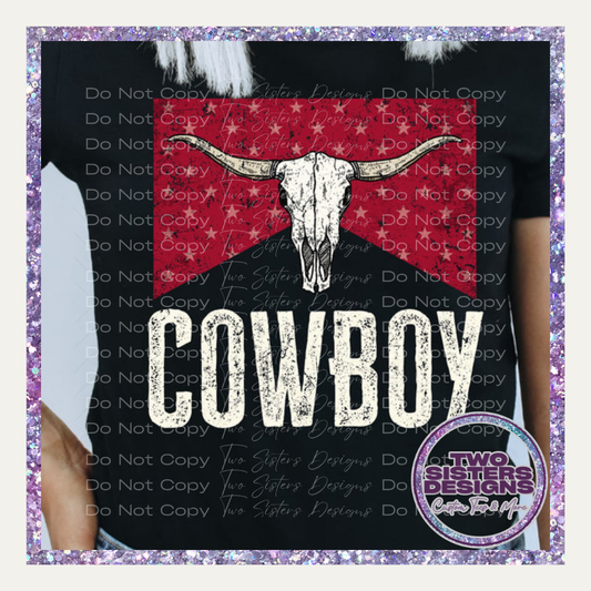 Cowboy White Letters with Bull Apparel