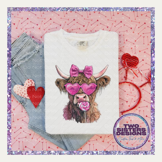 Highland Cow Heart Glasses and Lollipop Apparel