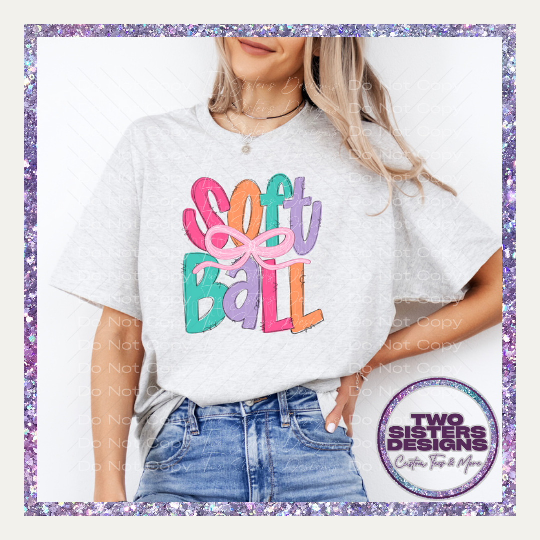 Girly Softball with Bow Apparel